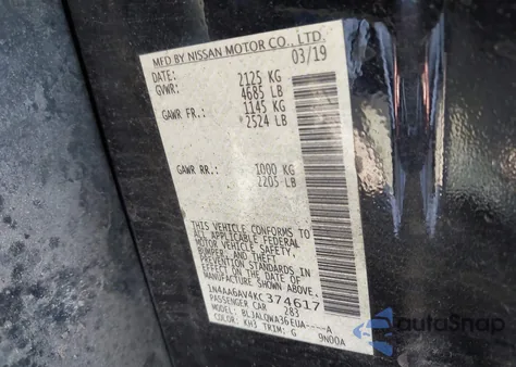 2019 Nissan Maxima 3.5 S from USA, damaged, VIN 1N4AA6AV4KC374617